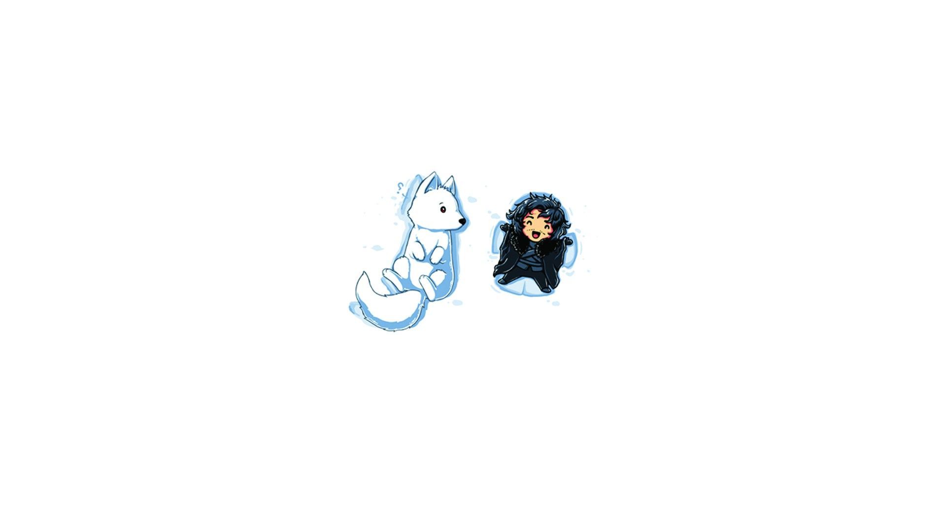 Ghost And Jon Snow Cartoon Game Of Thrones Wallpapers